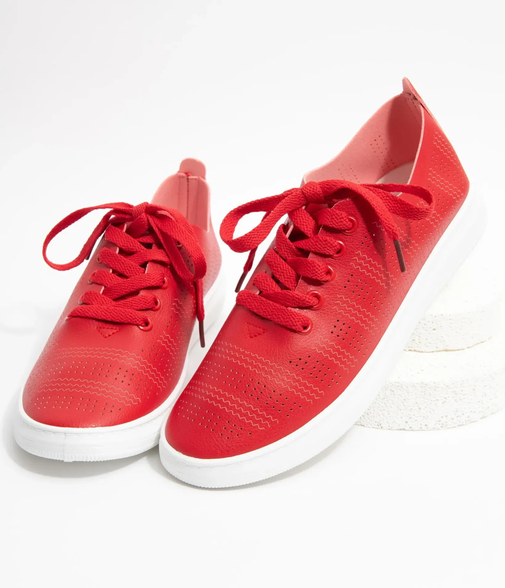 Unique Vintage Flats|All Things Red>Red Perforated Sneakers