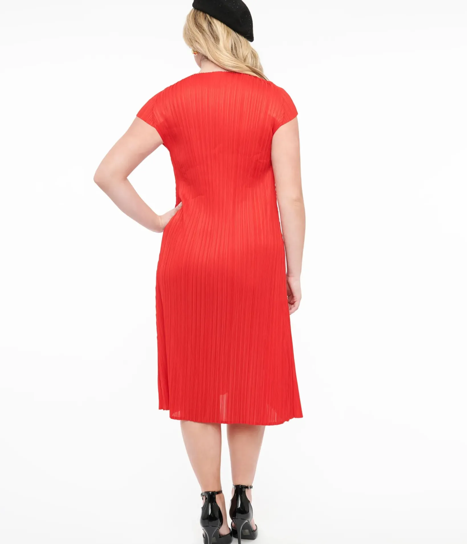 Unique Vintage Midi|Everyday Dresses>Red Pleated Midi Dress