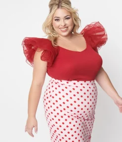 Unique Vintage All Things Red>Red Ribbed Dramatic Sleeve Lennon Top