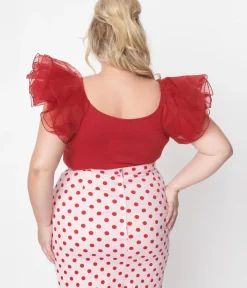 Unique Vintage All Things Red>Red Ribbed Dramatic Sleeve Lennon Top
