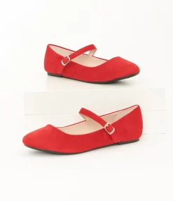 Unique Vintage Flats|All Things Red>Red Suede Mary Jane Flats