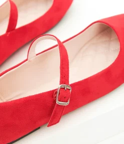 Unique Vintage Flats|All Things Red>Red Suede Mary Jane Flats