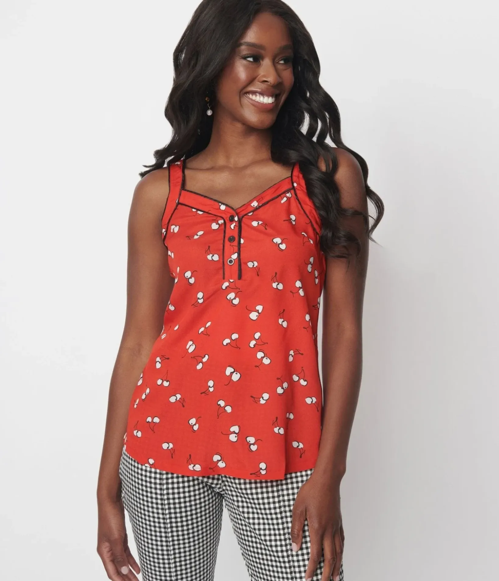 Unique Vintage Blouses|All Things Red>Red & White Cherry Top