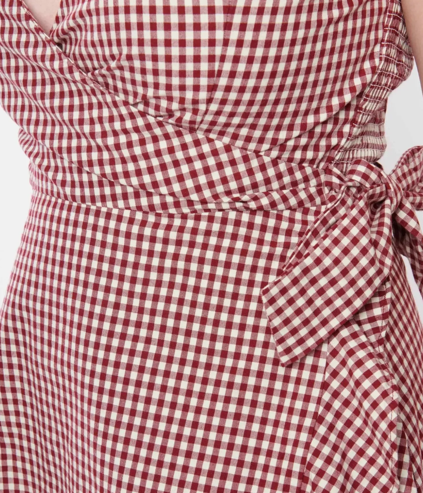 Unique Vintage Wrap Dresses|Everyday Dresses>Red & White Gingham Faux Wrap Dress