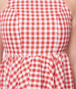 Unique Vintage Swing|Everyday Dresses>Red & White Gingham Swing Dress