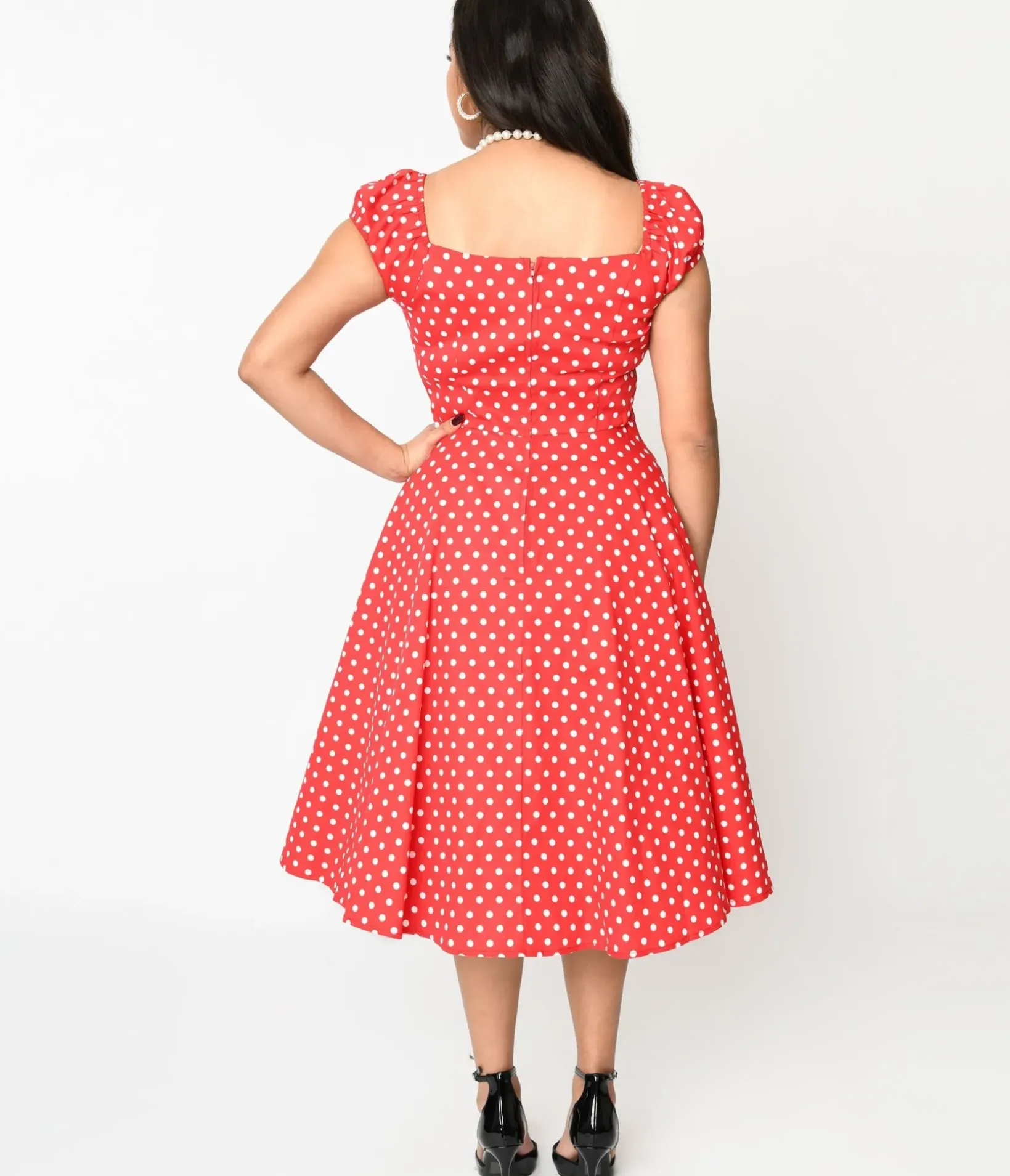 Unique Vintage Swing|Pocket Dresses>Red & White Polka Dot Sweet Spot Swing Dress