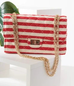 Unique Vintage All Things Red>Red & White Striped Handbag