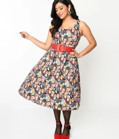 Unique Vintage Swing|Pocket Dresses>Retrolicious Black Gumball Machine Swing Dress