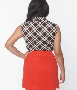 Unique Vintage Halloween>Retrolicious Black & Orange Plaid Bow Top