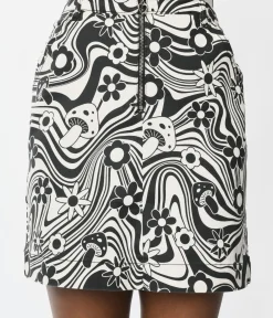 Unique Vintage Skirts|Skirts>Retrolicious Black & White Groovy Penny Mini Skirt