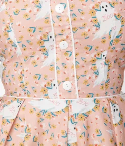 Unique Vintage Swing|Swing>Retrolicious Pink & Ghost Print Elizabeth Swing Dress