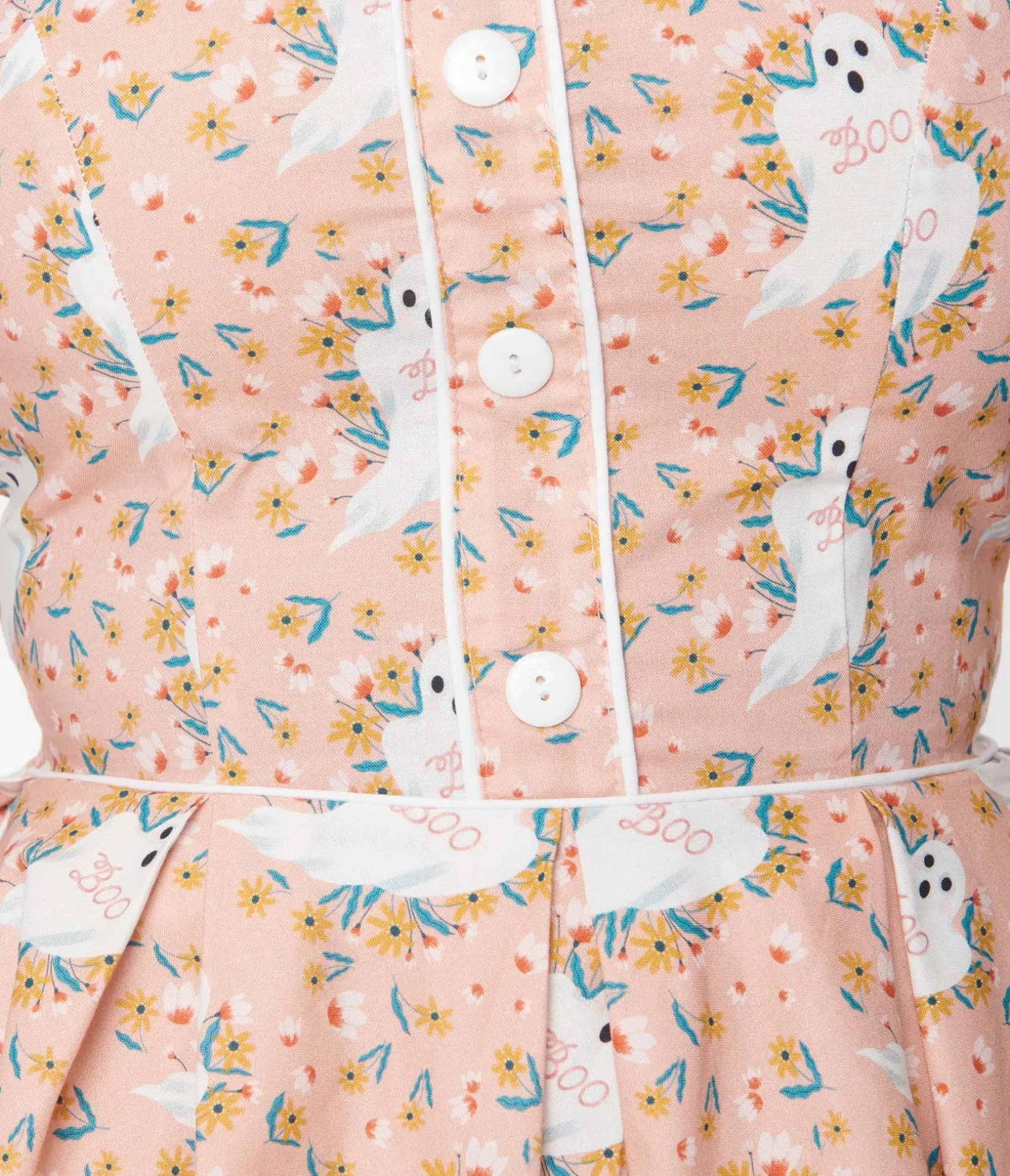 Unique Vintage Swing|Swing>Retrolicious Pink & Ghost Print Elizabeth Swing Dress
