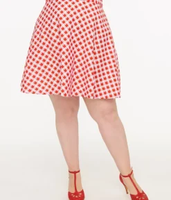 Unique Vintage Skirts|All Things Red>Retrolicious Plus Size 1950s Red Check Skater Skirt