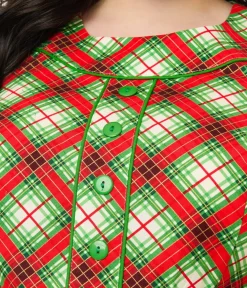 Unique Vintage Swing|Pocket Dresses>Retrolicious Plus Size 1950s Red Tartan Holiday Elizabeth Swing Dress