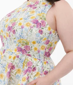 Unique Vintage Swing|Pocket Dresses>Retrolicious Plus Size 1950s Vintage Style Wildflower Cotton Swing Dress