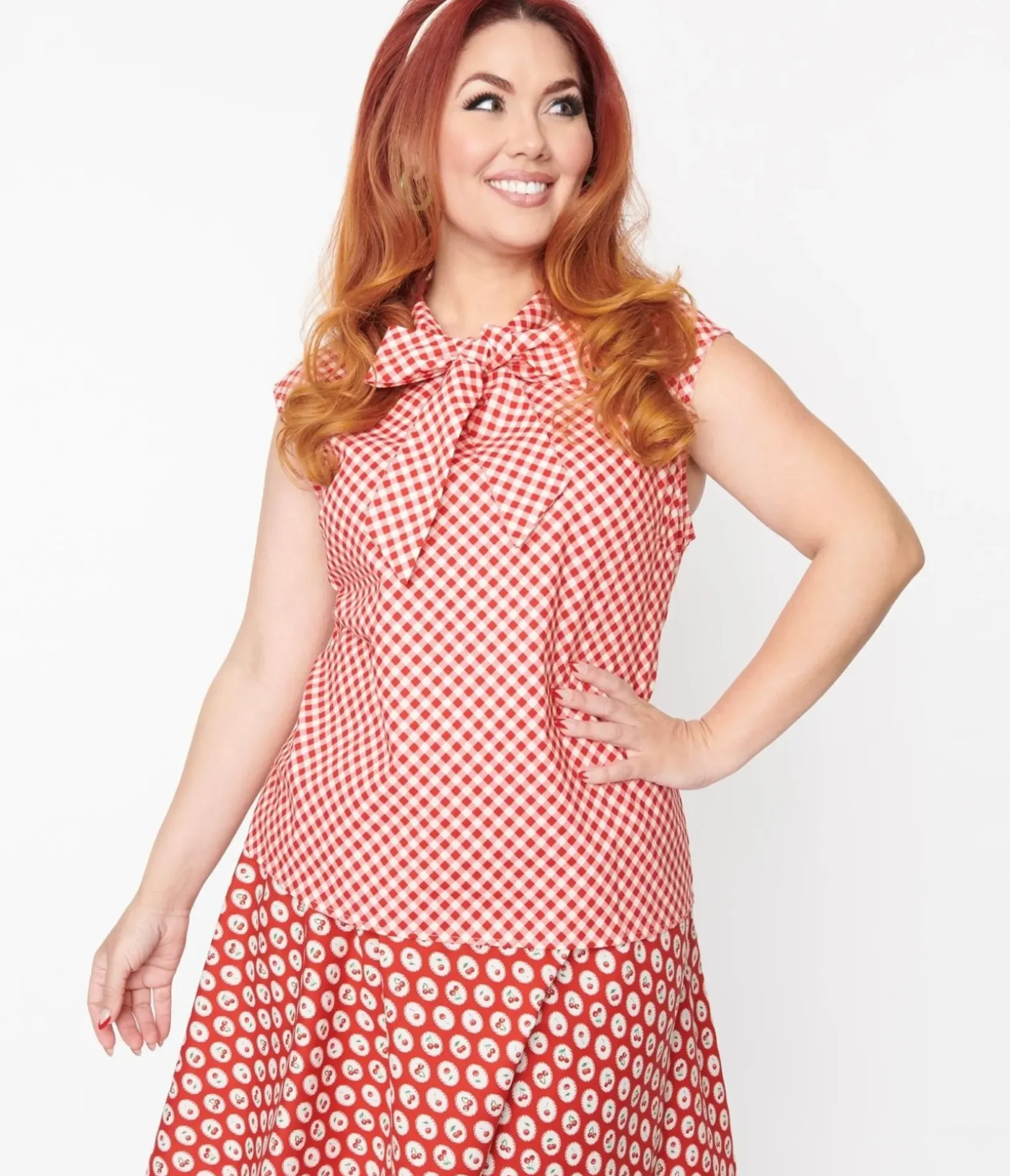 Unique Vintage All Things Red>Retrolicious Red Gingham Bow Top
