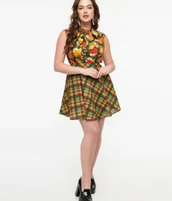 Unique Vintage Skirts>Retrolicious 1950s Autumn Tartan Skater Skirt