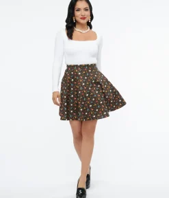Unique Vintage Skirts|Halloween>Retrolicious 1950s Black Pumpkin Print Skater Skirt