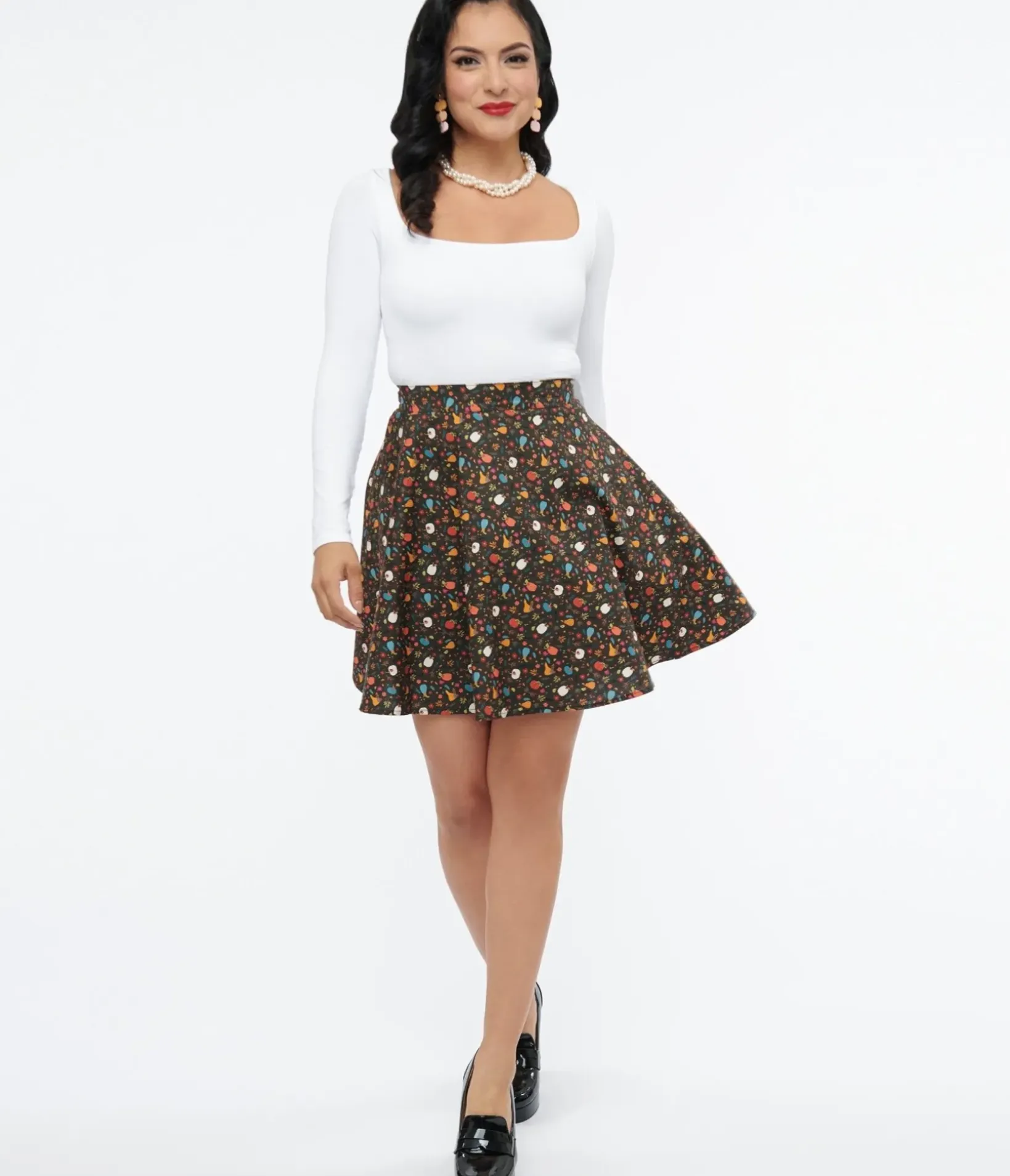 Unique Vintage Skirts|Halloween>Retrolicious 1950s Black Pumpkin Print Skater Skirt
