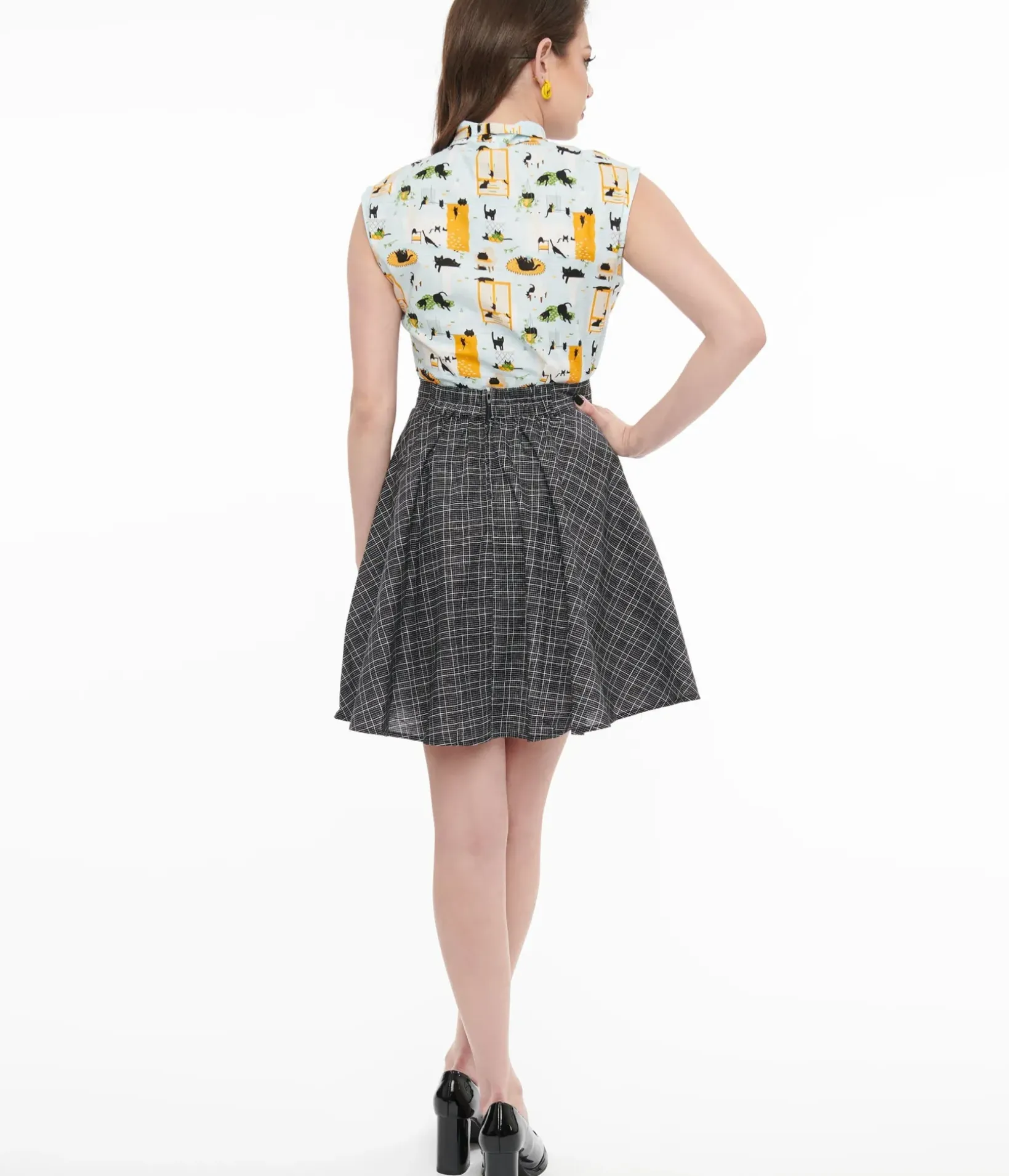 Unique Vintage Fit & Flare|Skirts>Retrolicious 1950s Black & White Check Cotton Skater Skirt