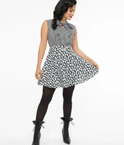 Unique Vintage Skirts|Skirts>Retrolicious 1950s Black & White Ghost Print Skater Skirt