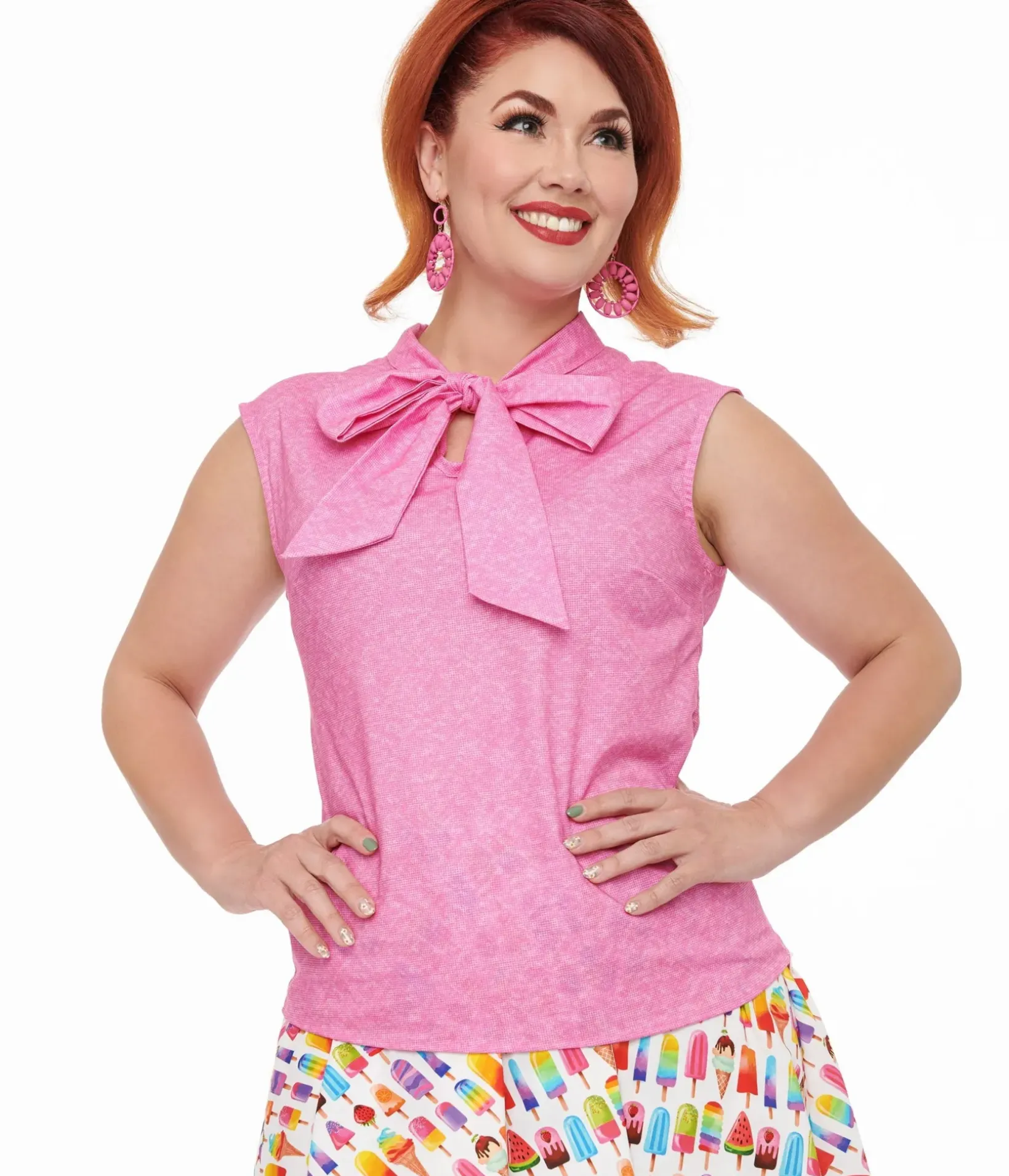 Unique Vintage Blouses|Summer Vacation>Retrolicious 1950s Hot Pink Cotton Bow Top