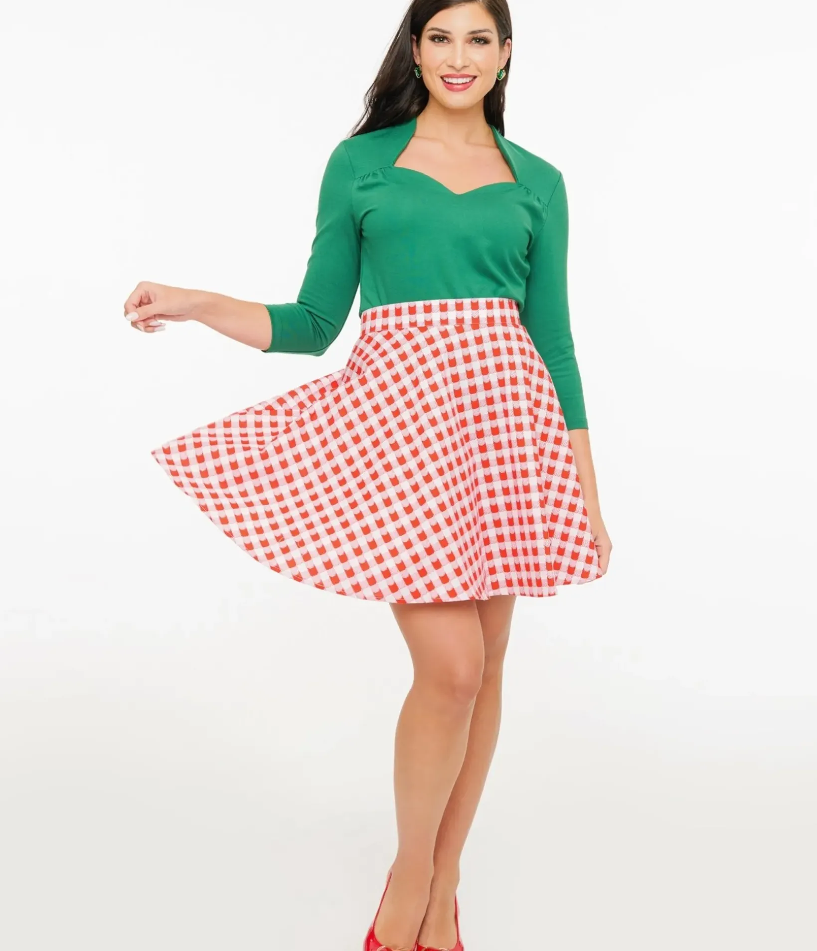 Unique Vintage Skirts|All Things Red>Retrolicious 1950s Red Check Skater Skirt