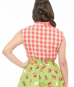 Unique Vintage Blouses|All Things Red>Retrolicious 1950s Red & White Gingham Cotton Bow Top