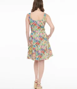 Unique Vintage Swing|Pocket Dresses>Retrolicious 1950s Vintage Style Rainbow Floral Cotton Swing Dress