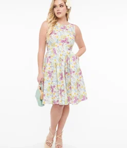 Unique Vintage Swing|Pocket Dresses>Retrolicious 1950s Vintage Style Wildflower Cotton Swing Dress