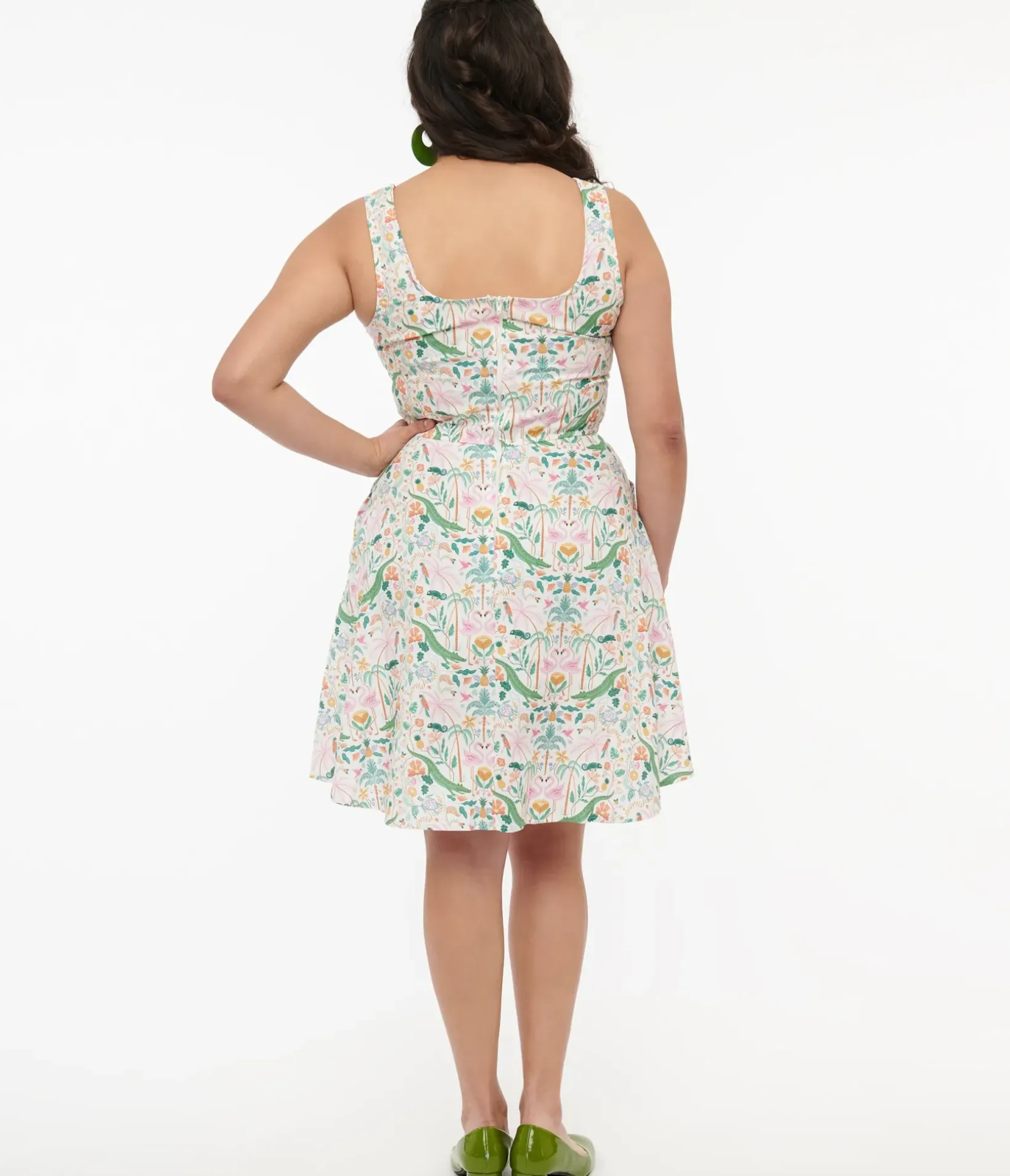 Unique Vintage Pocket Dresses|Everyday Dresses>Retrolicious 1950s White & Tropical Print Cotton Skater Dress