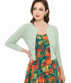Unique Vintage Sweaters & Cardigans|Work Wear>Retro Style Aqua Crochet Cardigan