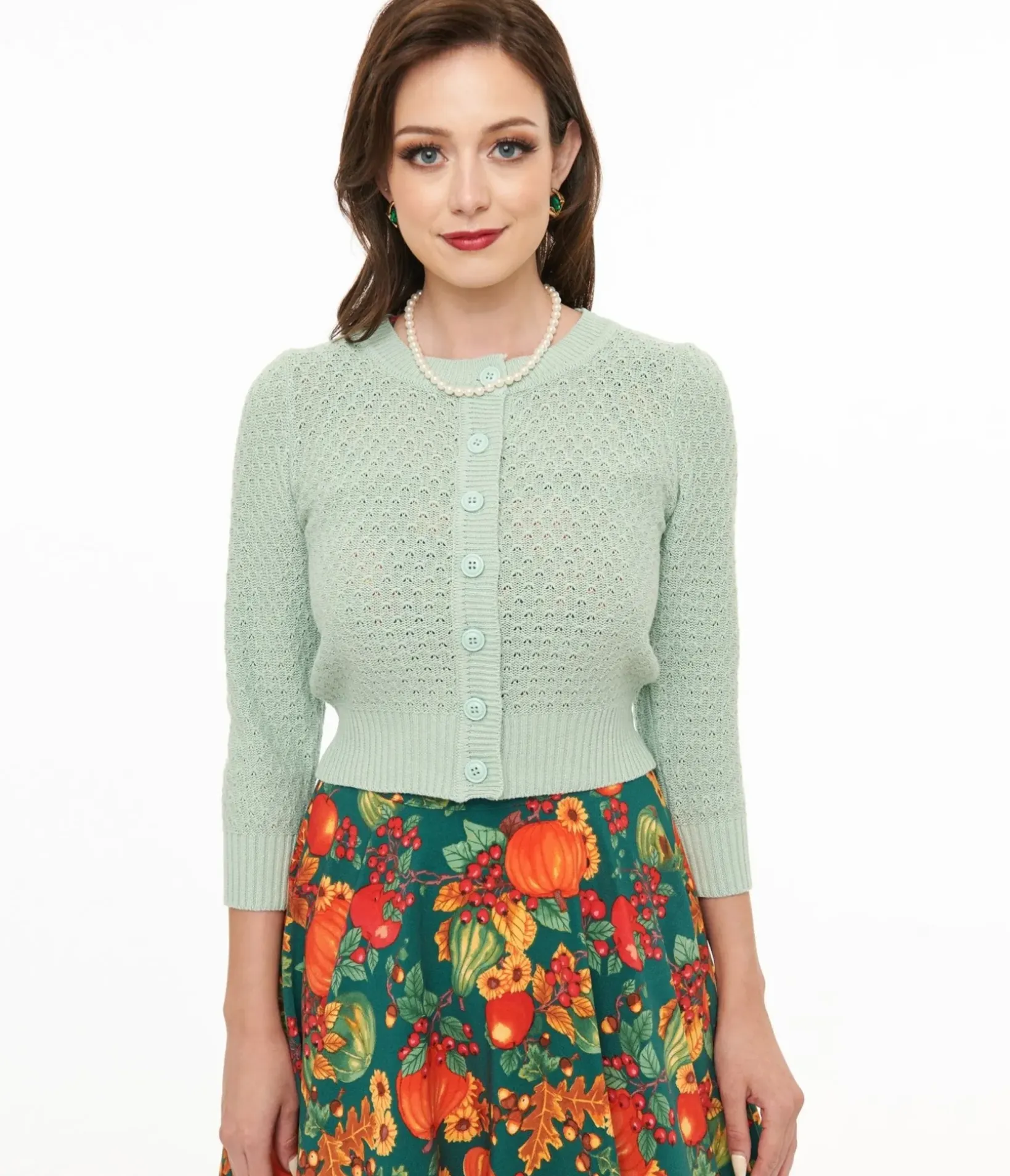 Unique Vintage Sweaters & Cardigans|Work Wear>Retro Style Aqua Crochet Cardigan