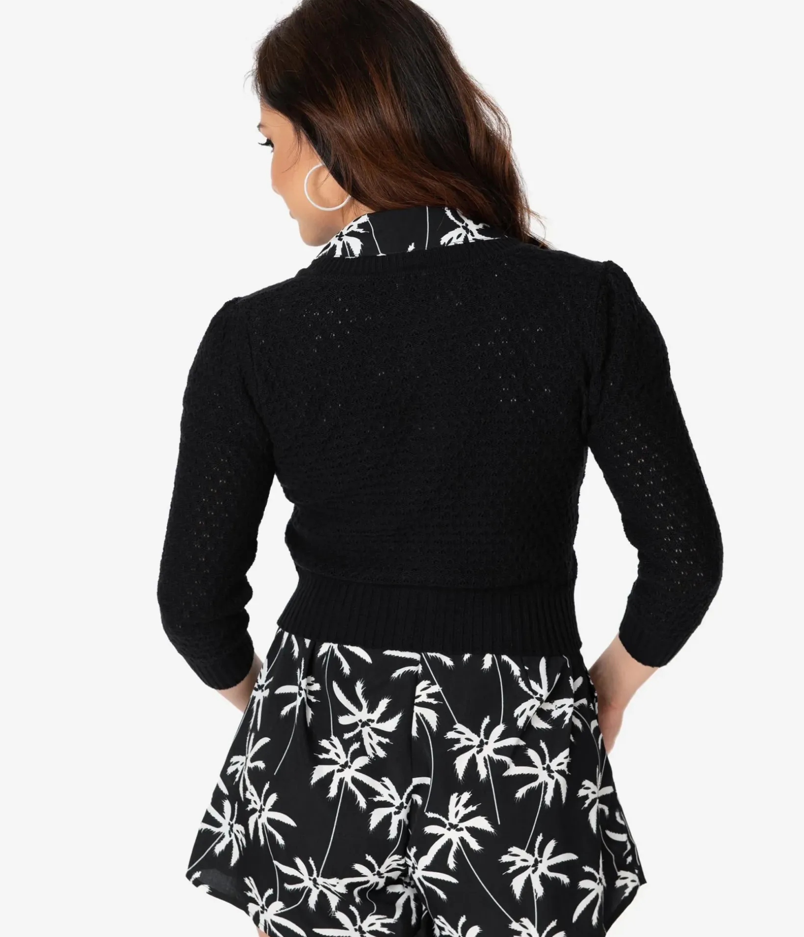 Unique Vintage Sweaters & Cardigans|All Things Black>Retro Style Black Cotton Crochet Sleeved Button Cardigan