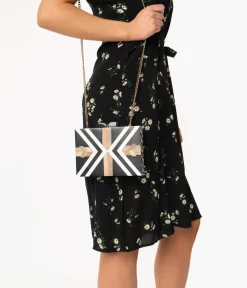 Unique Vintage Special Occasion|Prom Accessories>Retro Style Black & White Chevron Wood & Resin Hard Clutch