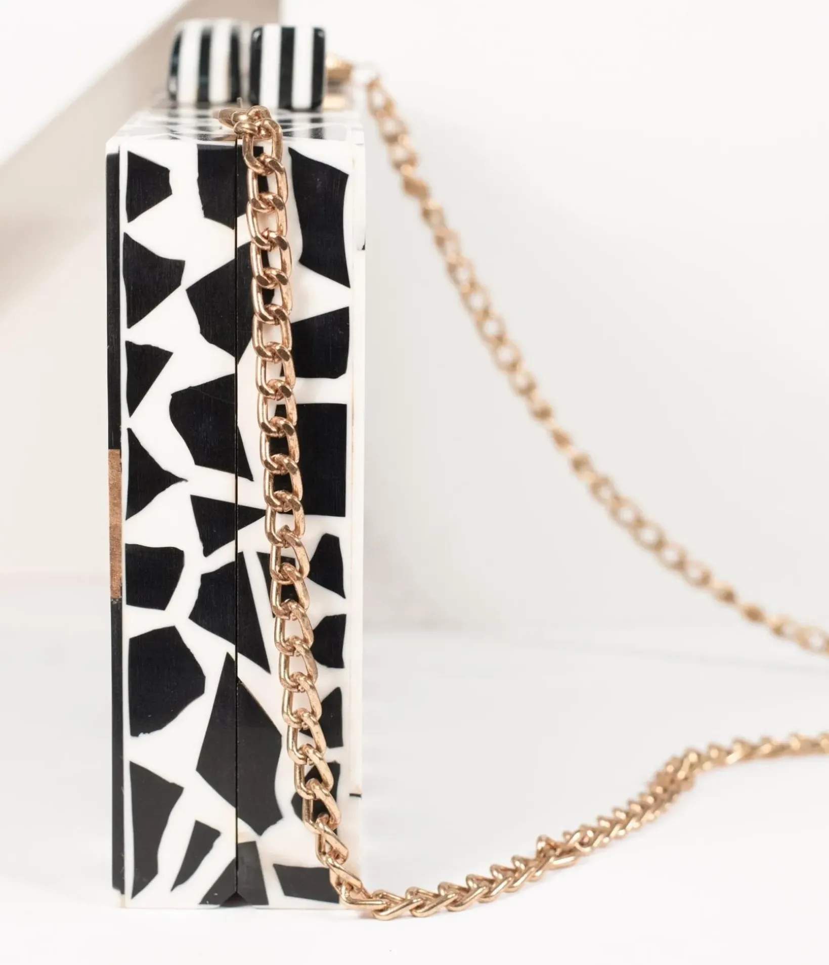 Unique Vintage Special Occasion|Prom Accessories>Retro Style Black & White Chevron Wood & Resin Hard Clutch