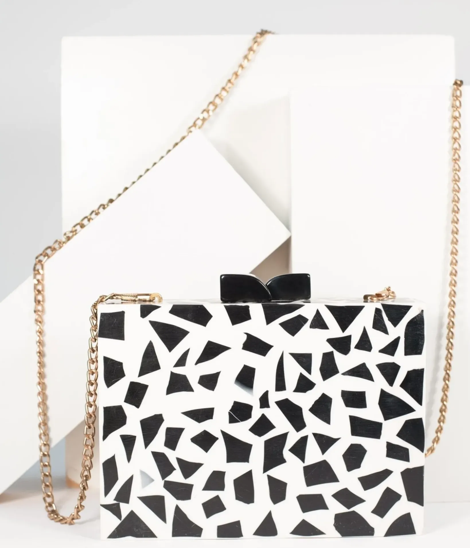 Unique Vintage Special Occasion|Prom Accessories>Retro Style Black & White Chevron Wood & Resin Hard Clutch