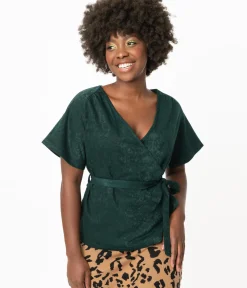 Unique Vintage Work Wear>Retro Style Emerald Tara Wrap Top