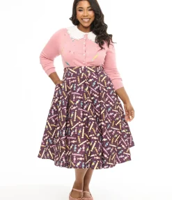 Unique Vintage Skirts|Skirts>Royal Monk Plus Size 1950s Eggplant & Candy Swing Skirt