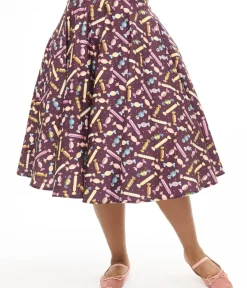 Unique Vintage Skirts|Skirts>Royal Monk Plus Size 1950s Eggplant & Candy Swing Skirt
