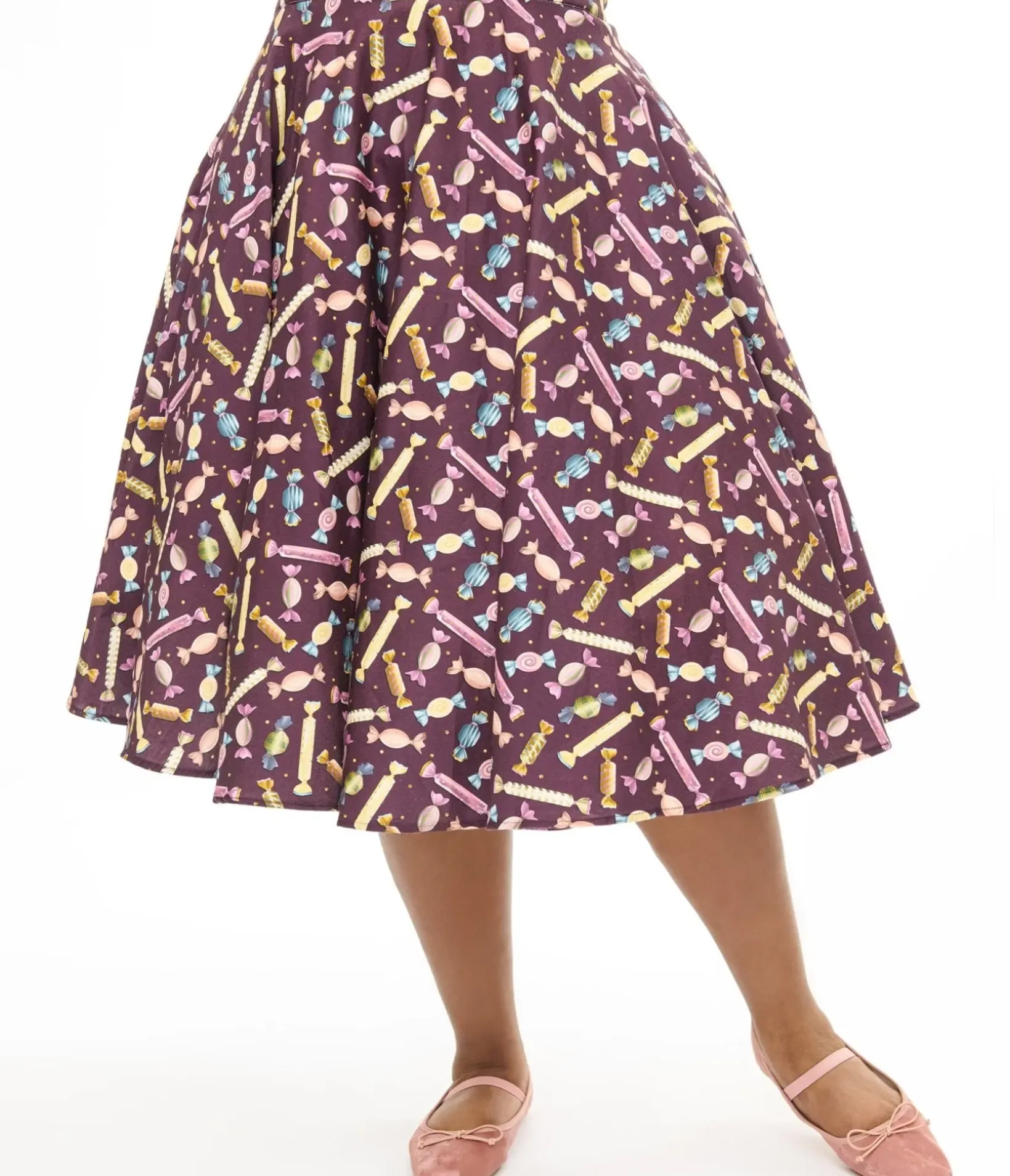 Unique Vintage Skirts|Skirts>Royal Monk Plus Size 1950s Eggplant & Candy Swing Skirt