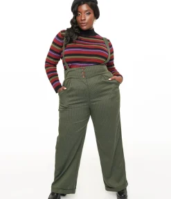 Unique Vintage Pants|Work Wear>Royal Monk Plus Size 1940s Green Check Jenny Trousers