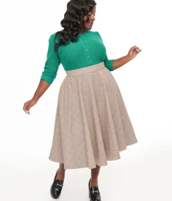 Unique Vintage Skirts|Skirts>Royal Monk Plus Size 1950s Pink Check Florence Swing Skirt