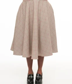 Unique Vintage Skirts|Skirts>Royal Monk Plus Size 1950s Pink Check Florence Swing Skirt