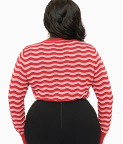 Unique Vintage Sweaters & Cardigans|Sweaters & Cardigans>Royal Monk Plus Size 1970s Red & Pink Sweet Stripes Top