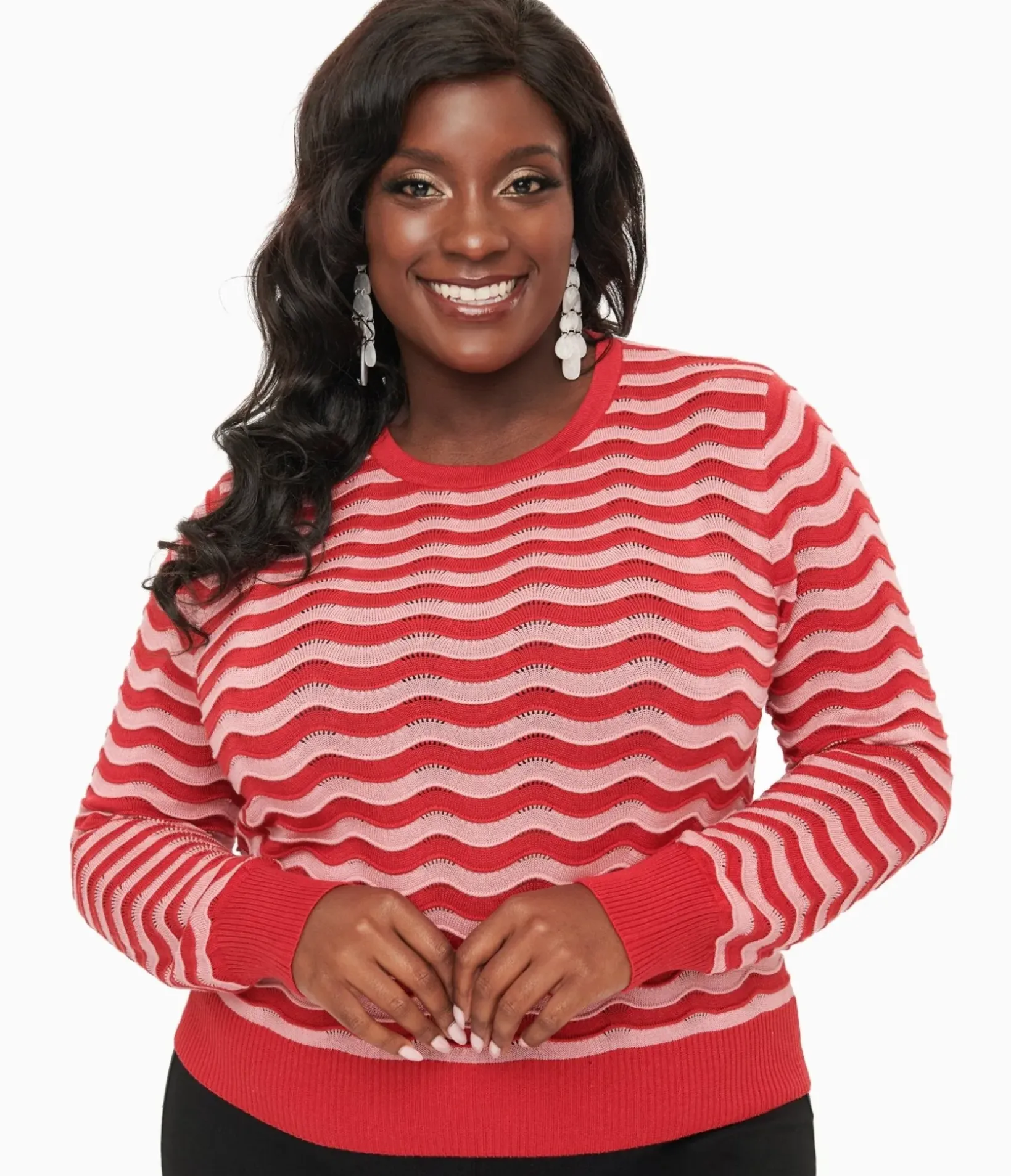 Unique Vintage Sweaters & Cardigans|Sweaters & Cardigans>Royal Monk Plus Size 1970s Red & Pink Sweet Stripes Top