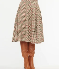 Unique Vintage Skirts>Royal Monk 1950s Beige & Black Check Hilda Swing Skirt