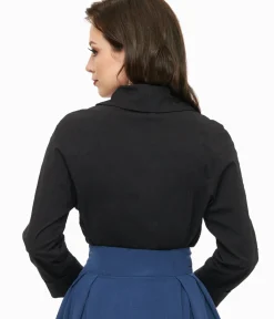 Unique Vintage Blouses|Work Wear>Royal Monk 1950s Black Button Up Celia Blouse