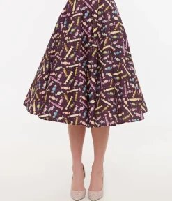 Unique Vintage Skirts>Royal Monk 1950s Eggplant & Candy Swing Skirt