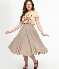 Unique Vintage Skirts|All Things Pink>Royal Monk 1950s Pink Check Florence Swing Skirt